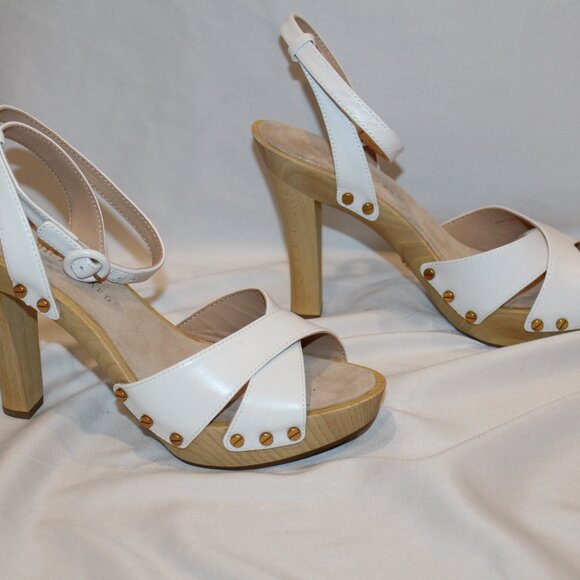 NIB VERONICA BEARD WOMEN'S LAMONT CRISS CROSS LEATHER WOOD HIGH HEEL SANDALS 9 - Picture 4 of 9